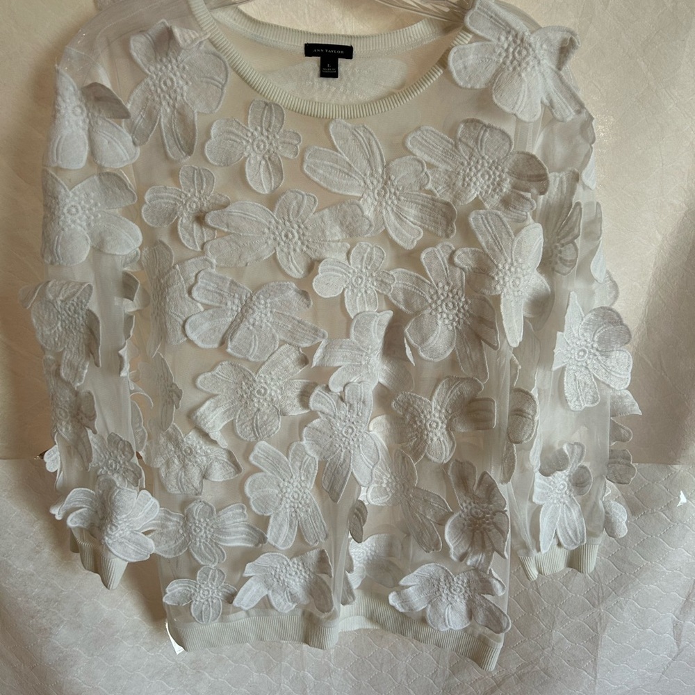 Ann Taylor Floral Appliqué Blouse